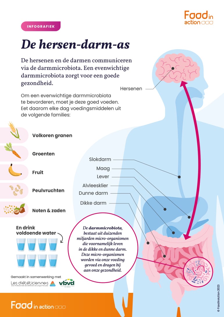 De hersen-darm-as en de darmmicrobiota in beeld